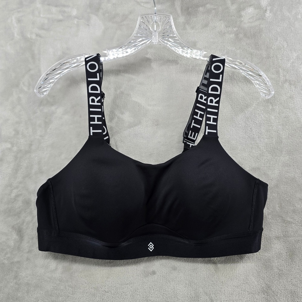 ThirdLove Womens 38B Sports Bra Black Kinetic Impact Logo Straps Wireless